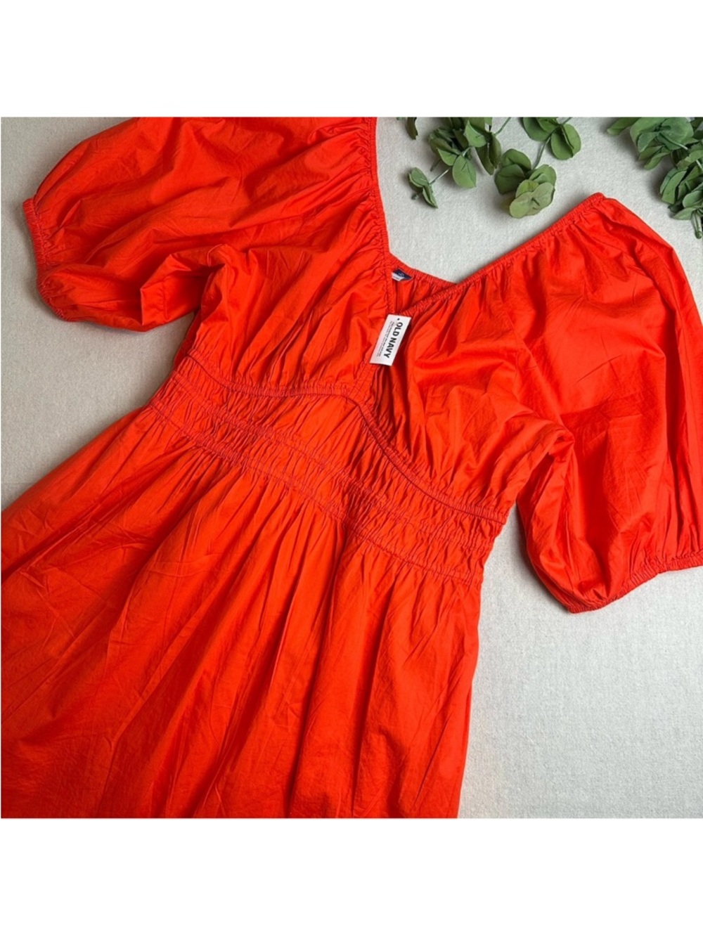 Old Navy Waist Defined Puff Sleeve Mini Dress Darling Clementine Size XL Tall - Picture 3 of 12